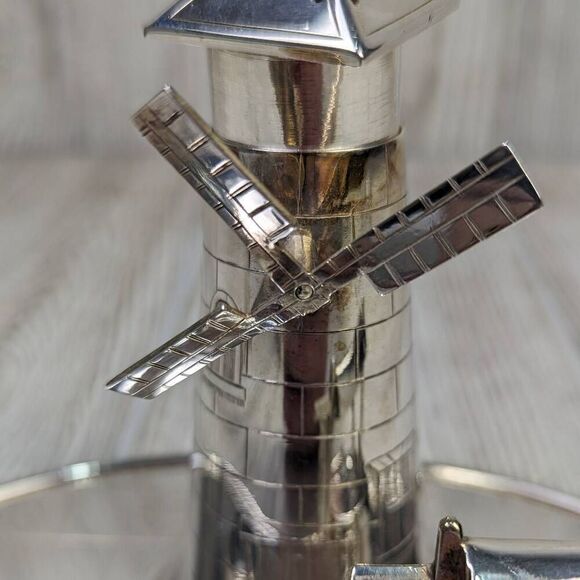 Victorian Silver Plated Novelty Cruet Set with Engraved Windmill Style Pepper Po - Picture 7 of 15